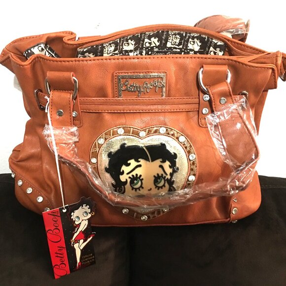 Betty Boop Brown Faux Leather Handbag - Showstopper 14x10 NEW - Picture 1 of 6